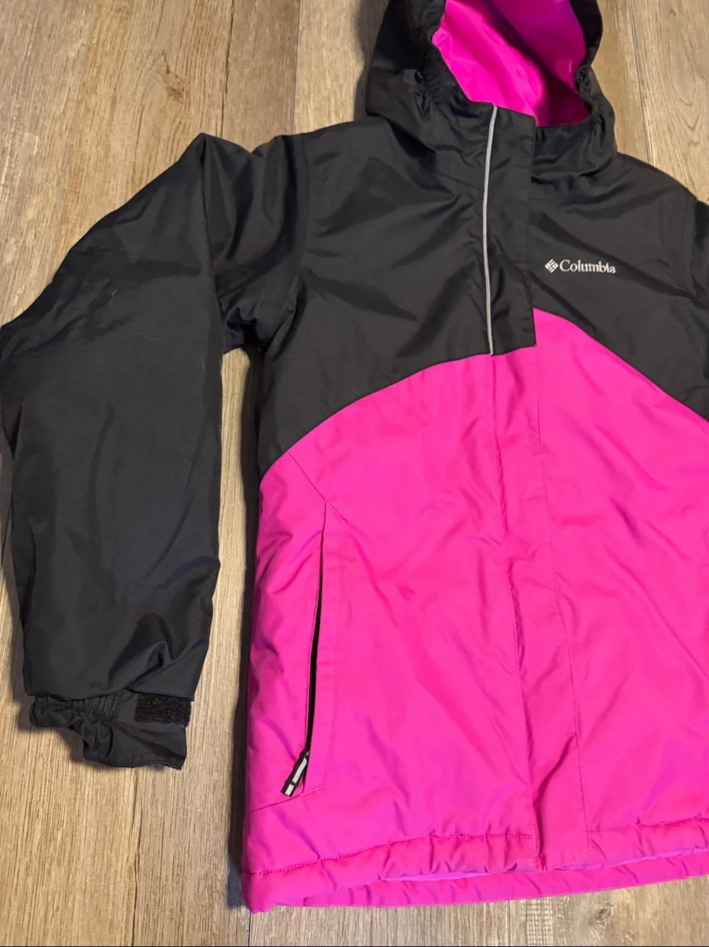 Columbia Girls' Black and Hot Pink Hooded Puffer Jacket